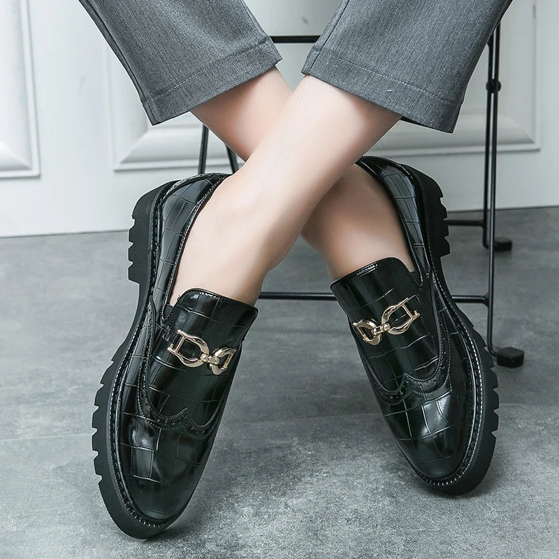 Metal Appliques Crocs Leather Brogue Shoes