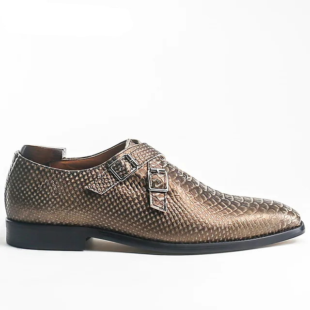 Snake Print Two Buckle Strap Shoes