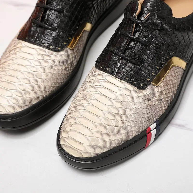 Genuine Exotic Leather Mixed Lace-up Sneakers