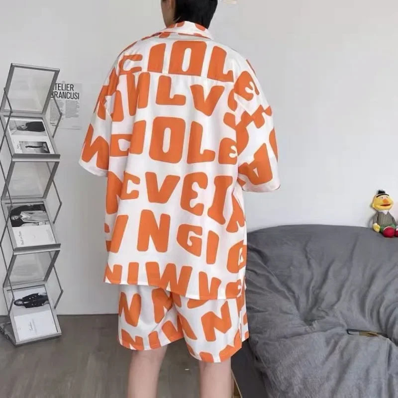 Letter Graphic Print Polyester Shorts Set