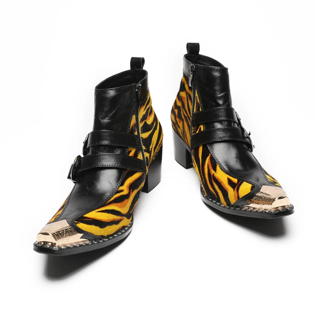 Tiger Printed Pattern Black Boots