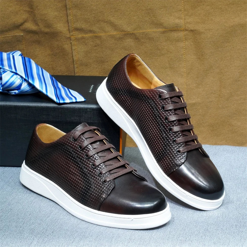 Premium Textured Leather Lace-Up Sneakers