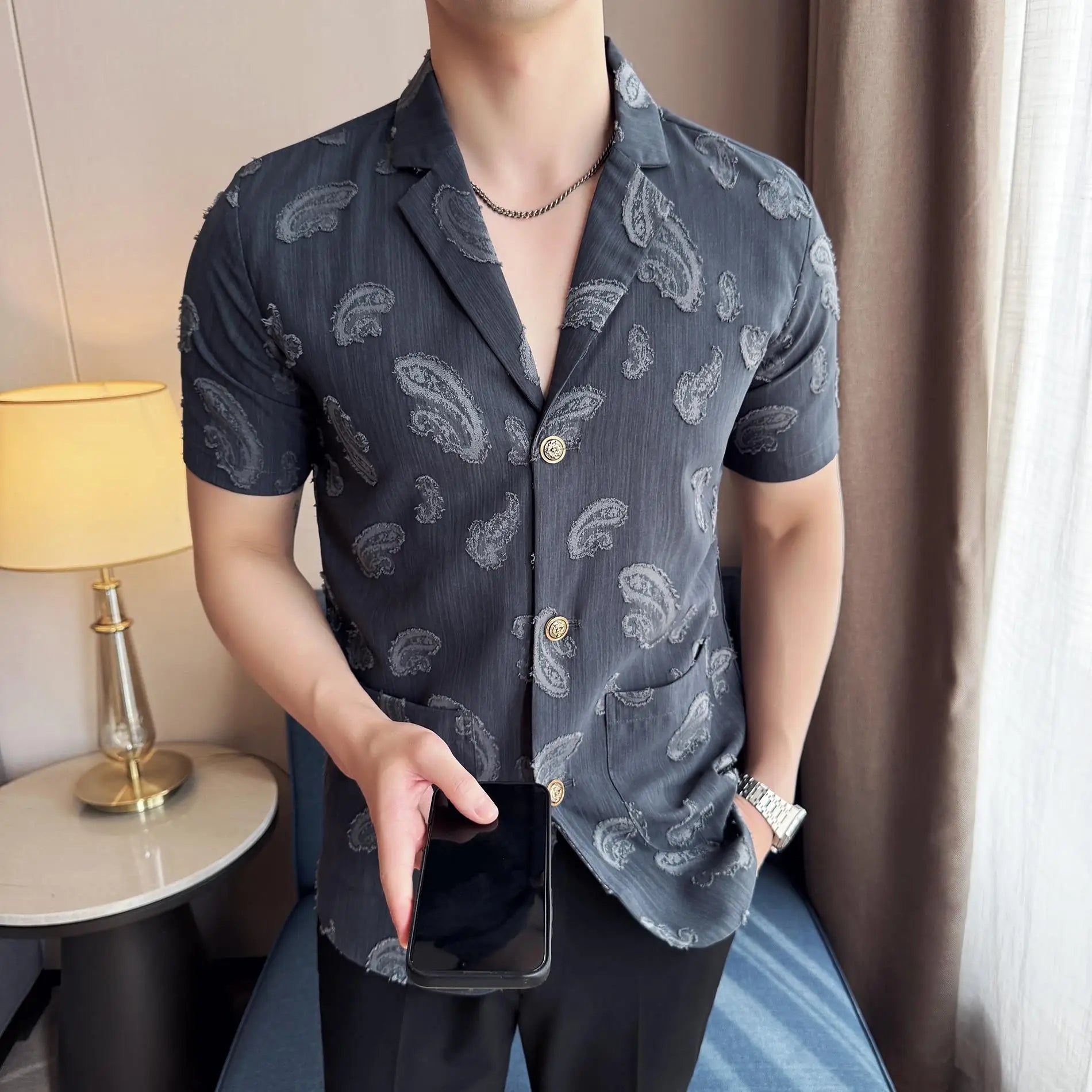 Fashion Paisley Jacquard Casual Shirt