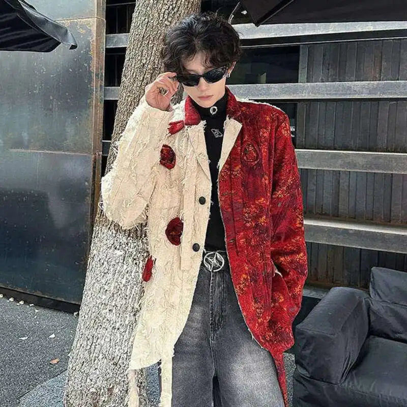 Red-White Ribbon Three-Dimensional Rose Blazer