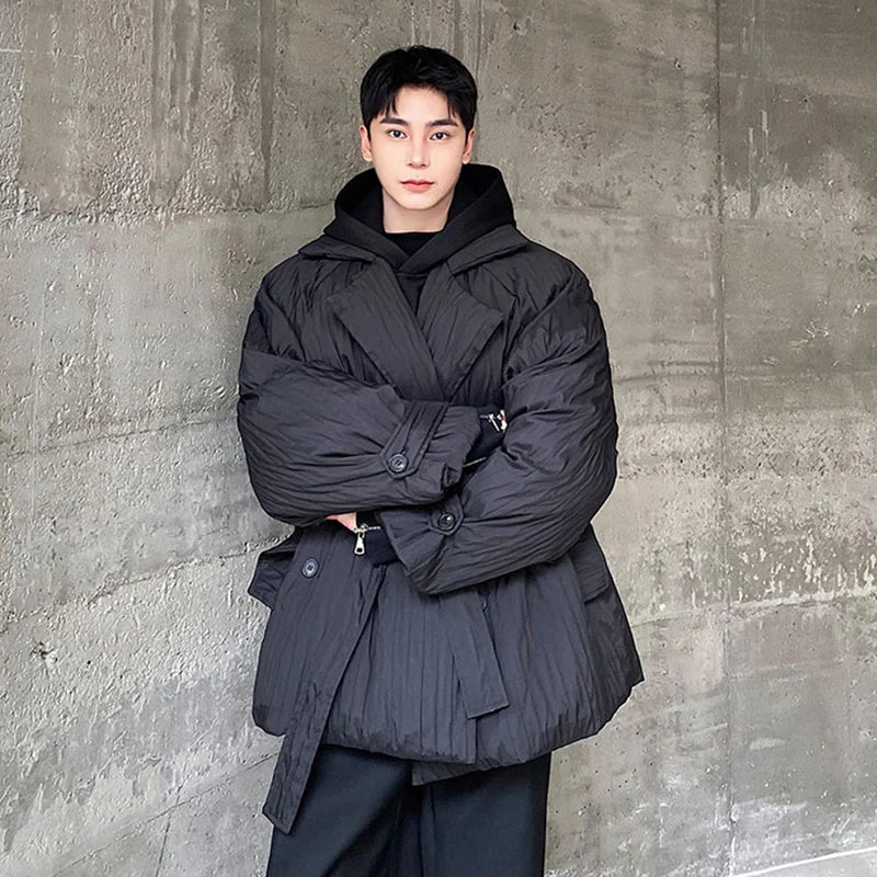 Black Loose Pleated Niche Design Parka