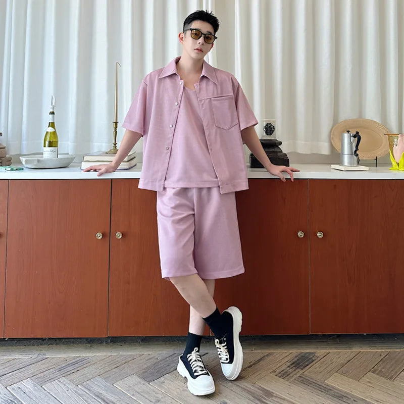 Three-Piece Solid Color Shorts Set