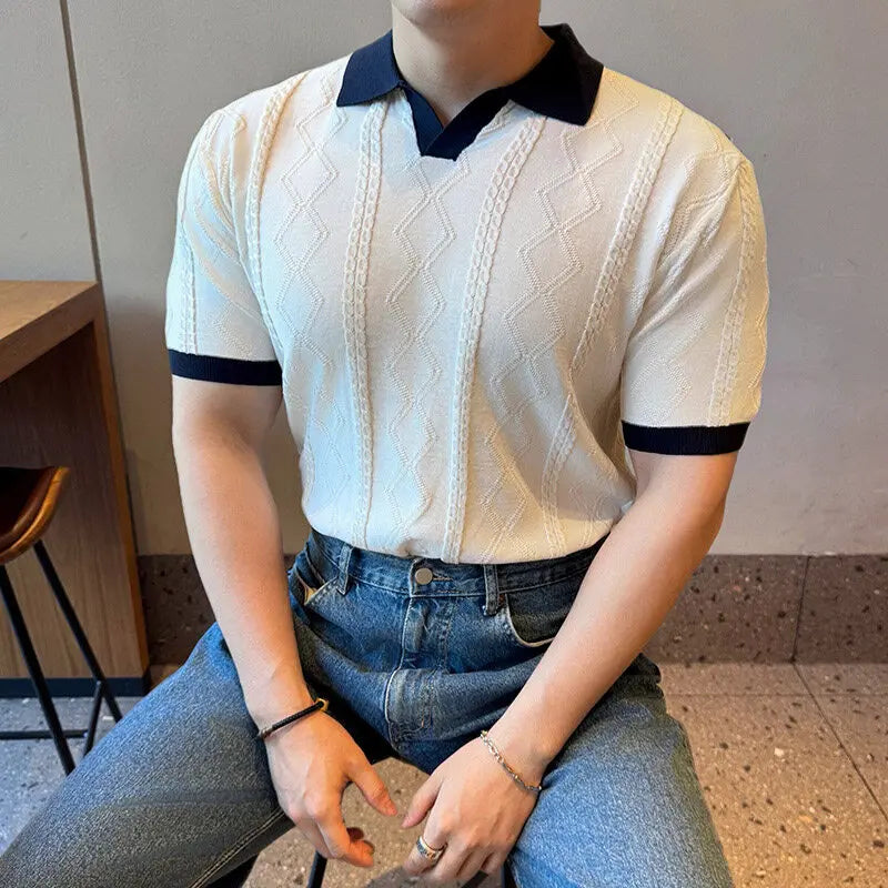 Elastic Knitted Casual Short Sleeved Polo Shirt