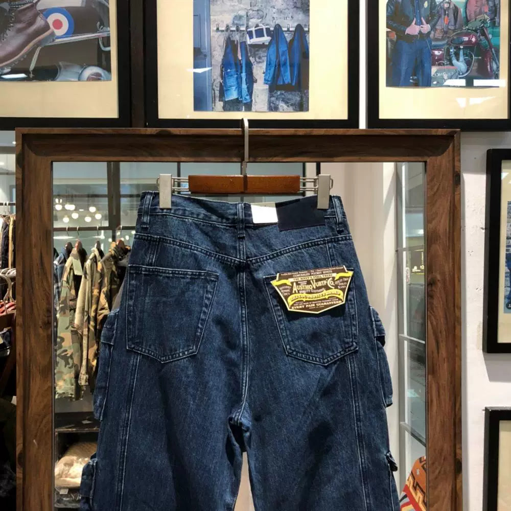 Multi Pockets Dark Blue Denim Jeans