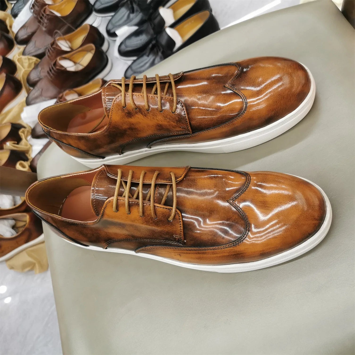 Brown Retro Cowhide Casual Shoes