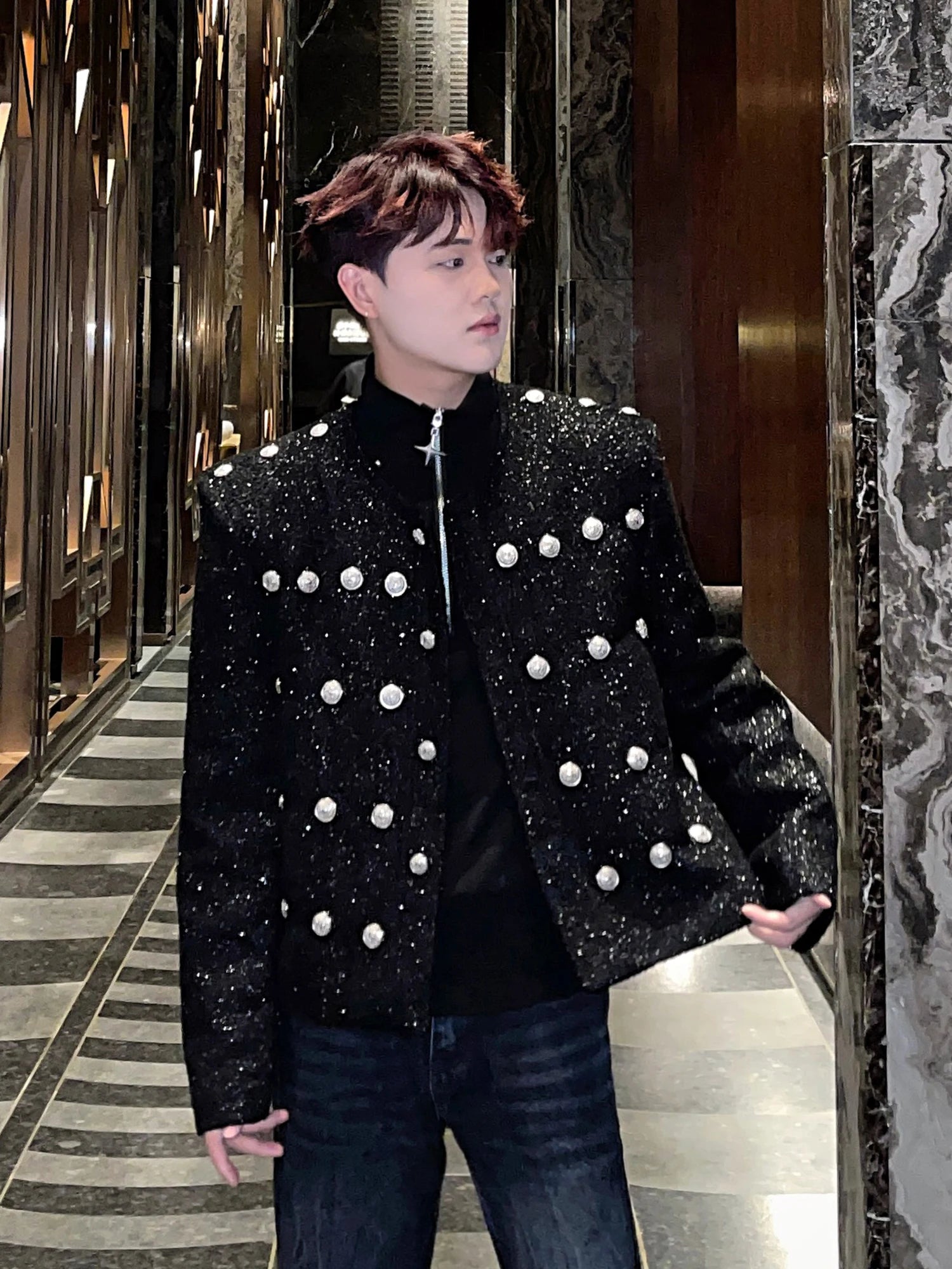 Small Sequins Multi-Button Design Jacket