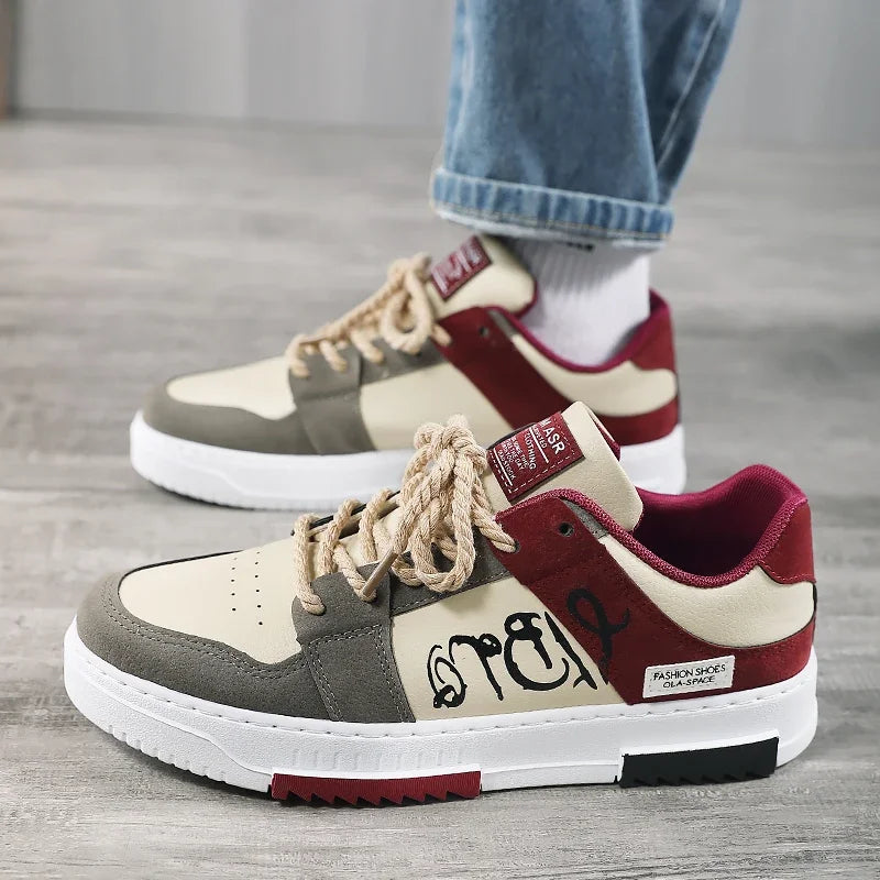 Flat Sole Color Patchwork Lace-Up Sneakers