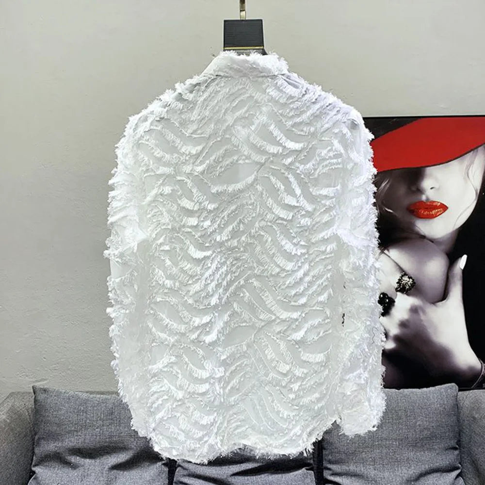 Solid Y2k Hollow Feather Tassel Shirt