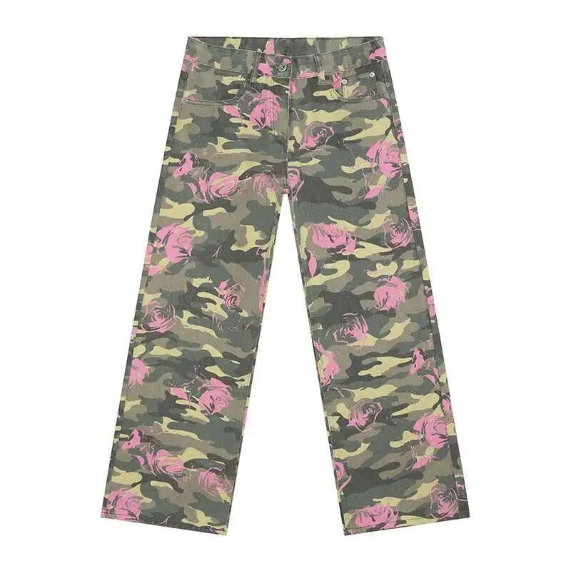Pink Full Print Rose Camouflage Pattern Jeans
