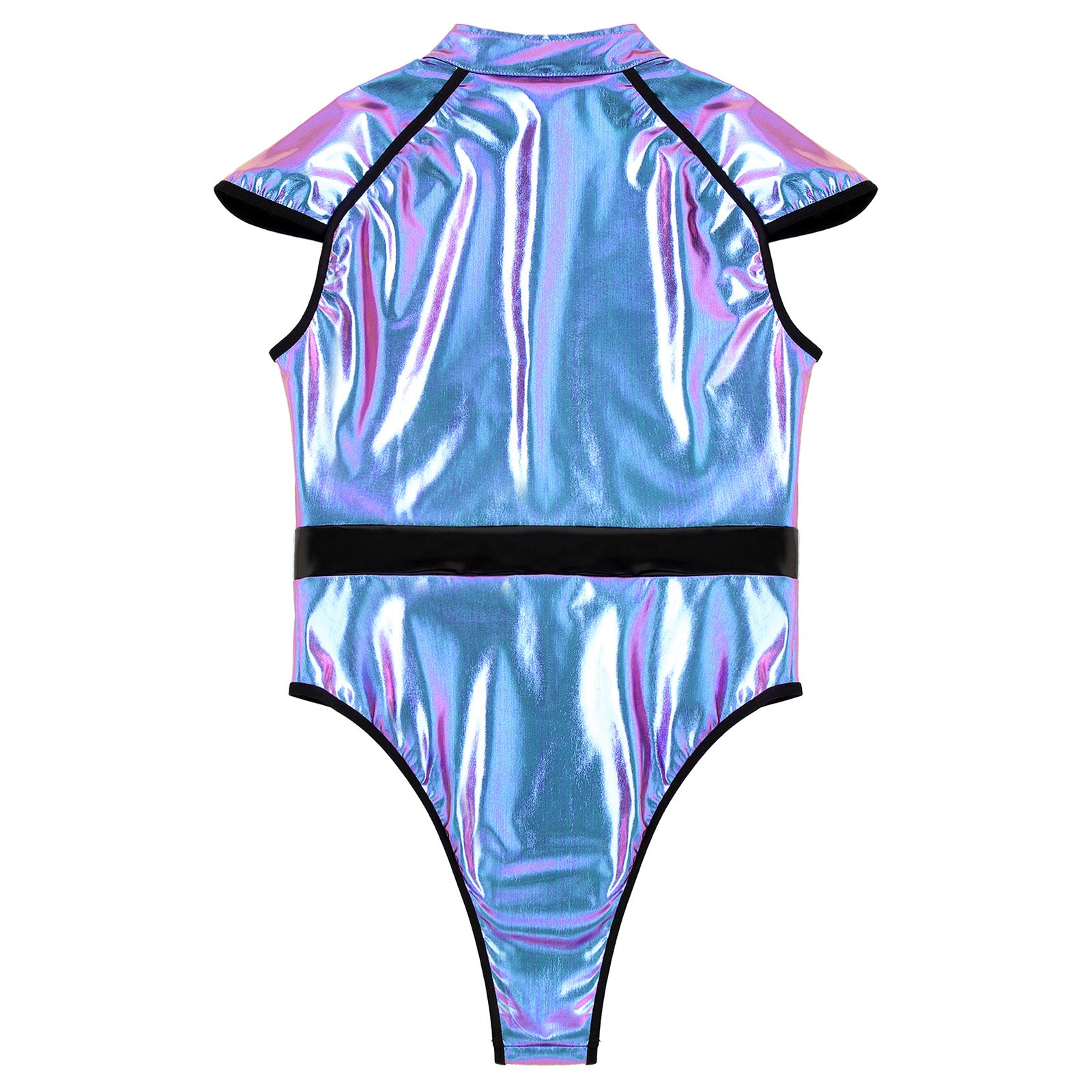 Zipper Front Shiny Solid Bodysuit