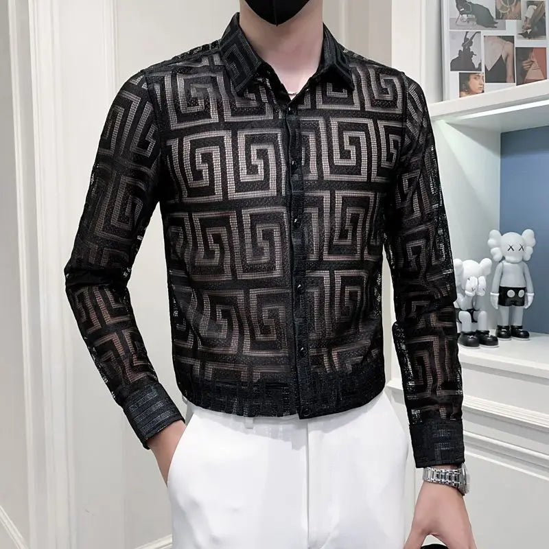 Sheer Hollow Geometric Shirt