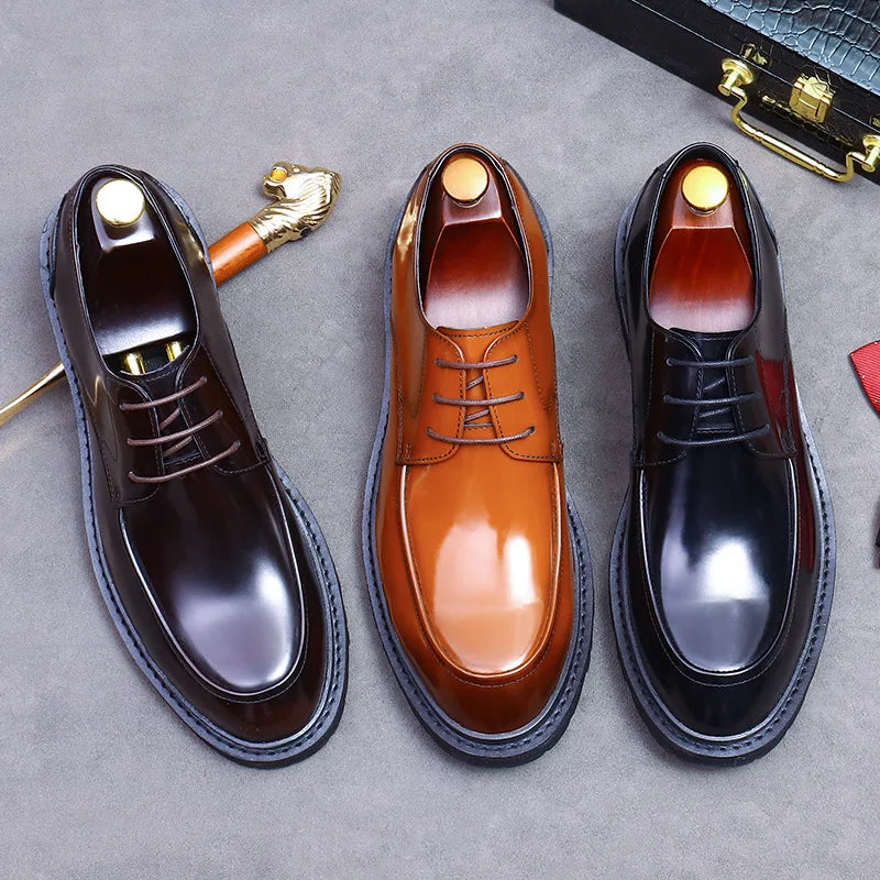 Rounded Toe Polished Derby Shoes