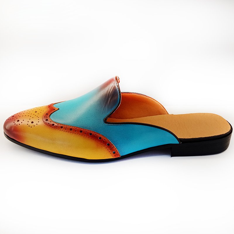 Mixed Colors Leather Mules Shoes
