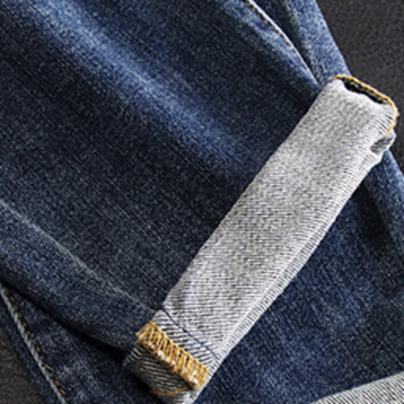 Retro Patchwork Men's Blue Jeans