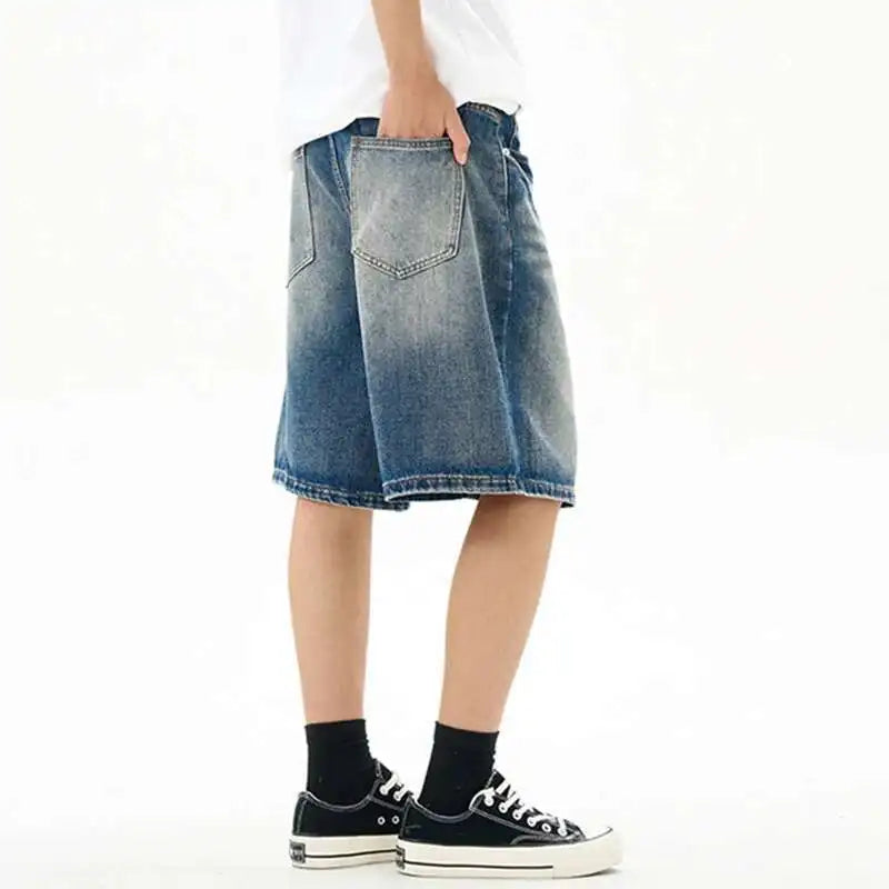 Denim Washed Five Quarter Loose Shorts