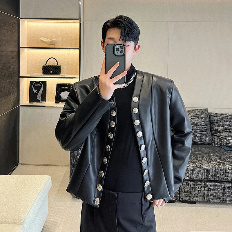 Vintage Black Solid V-neck Jacket