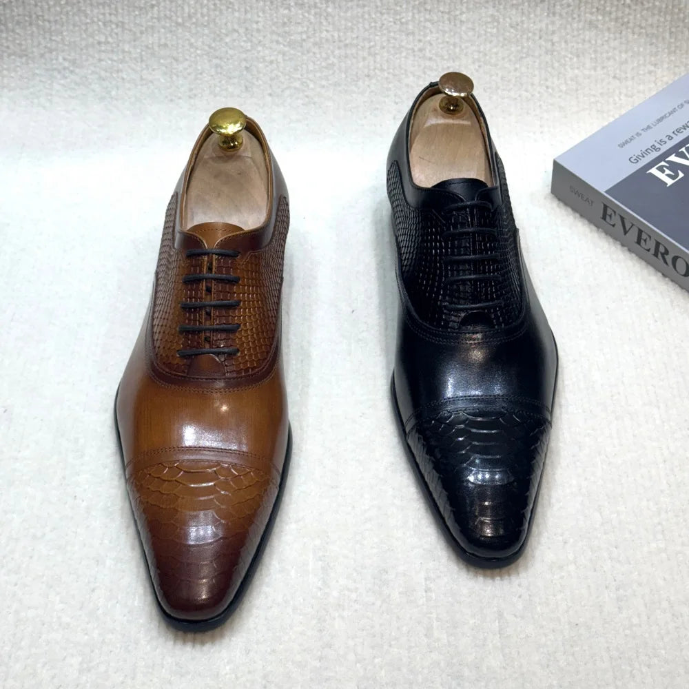 Genuine Leather Pointed-Toe Formal Oxford Shoes