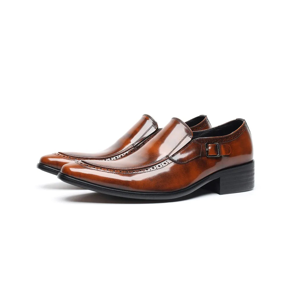 Polished Leather Pointed Toe Design Loafers