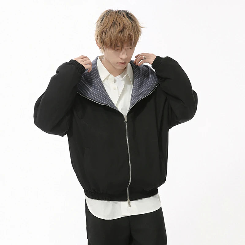 Thin Striped Padded Hooded Reversible Jacket