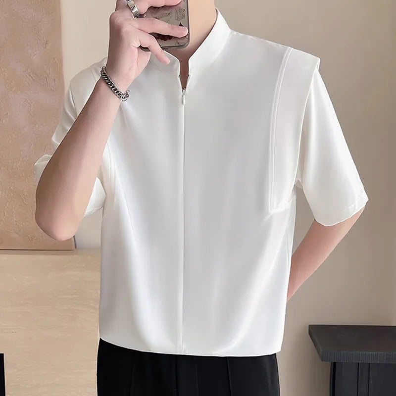 Casual Solid Half Zipper Breathable Shirt