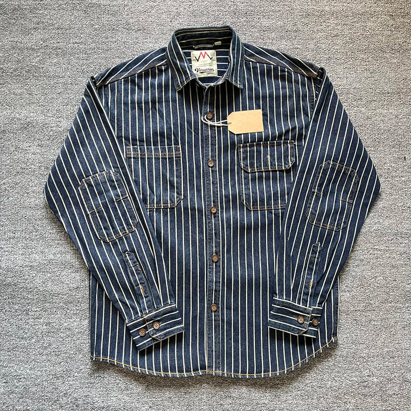 Denim Striped Pockets Contrast Shirt