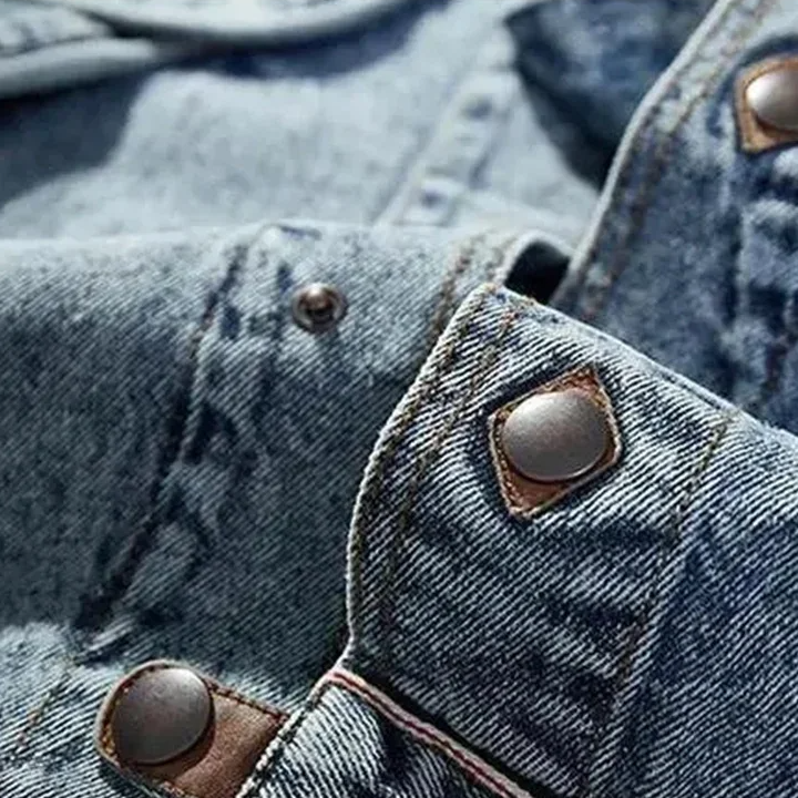 Stand Collar Distressed Denim Jacket