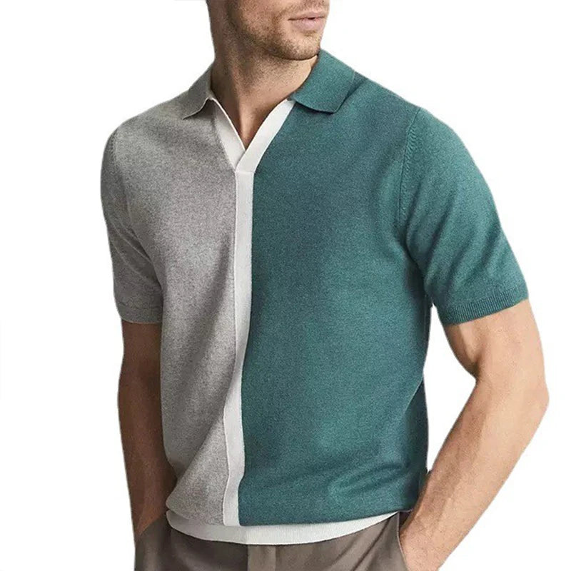 Casual Knitted Patchwork Colo Polo Shirt
