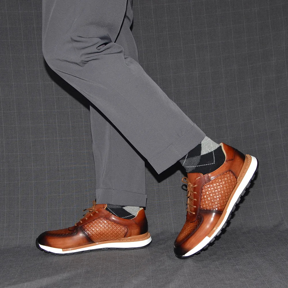 Fashionable Genuine Leather Woven Pattern Shoes