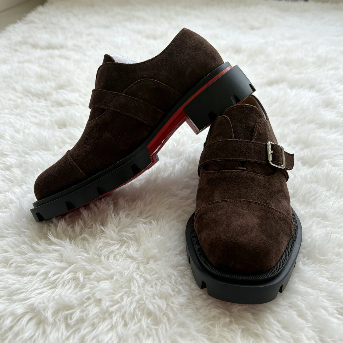 Dark Brown Suede Monk Strap Shoes
