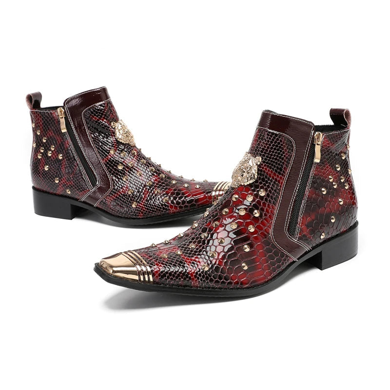 Glam Rock Snakeskin Gold Rivets Boots
