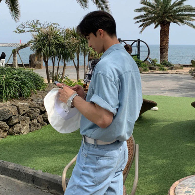 Short Sleeve Denim Style Shirt