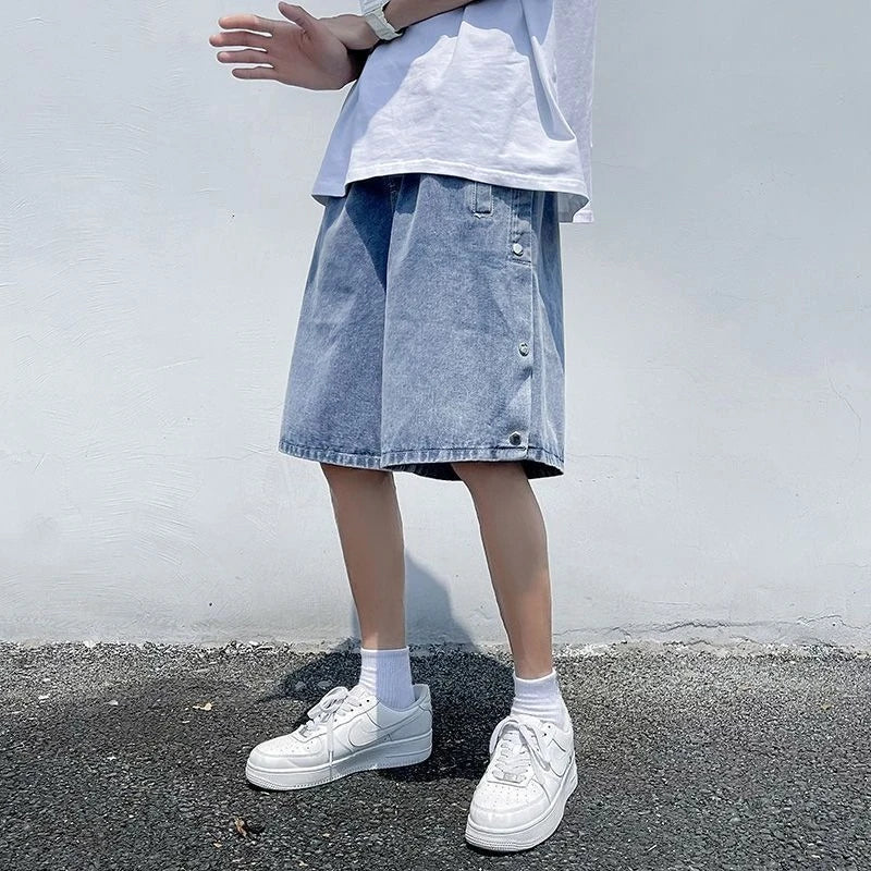 Side Button Fly Denim Shorts