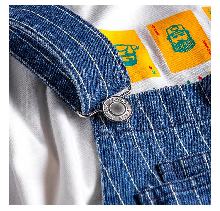 Striped Printed Blue Denim Jumpsuit