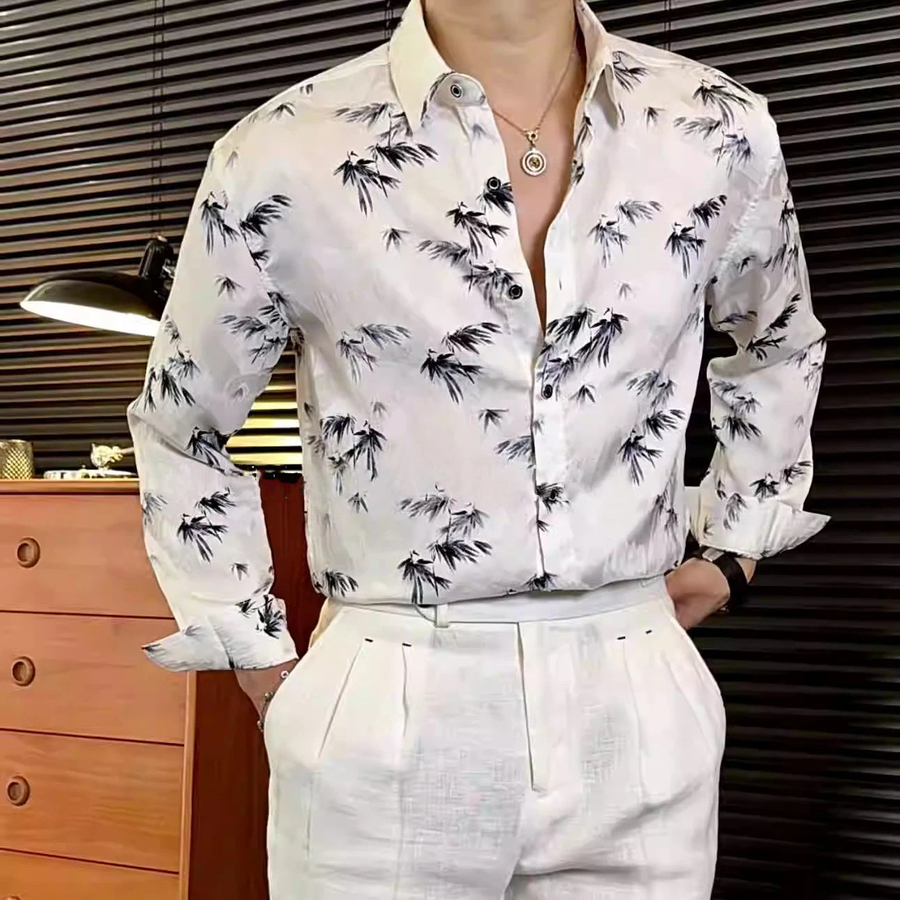 Leaf Print Design Long Sleeve Shirt