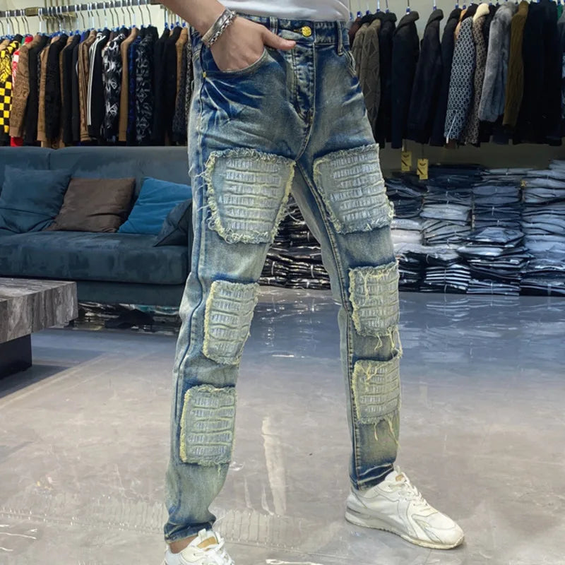 Streetwear Retro Ripped Patch Jeans