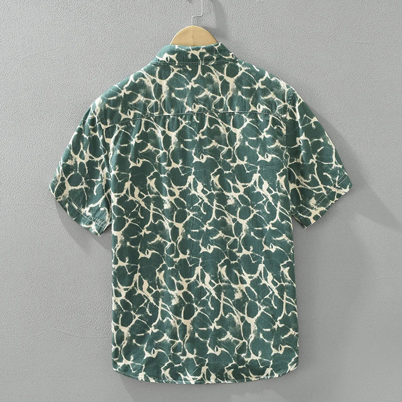 Printed Pattern Short Sleeve Cotton Shirt