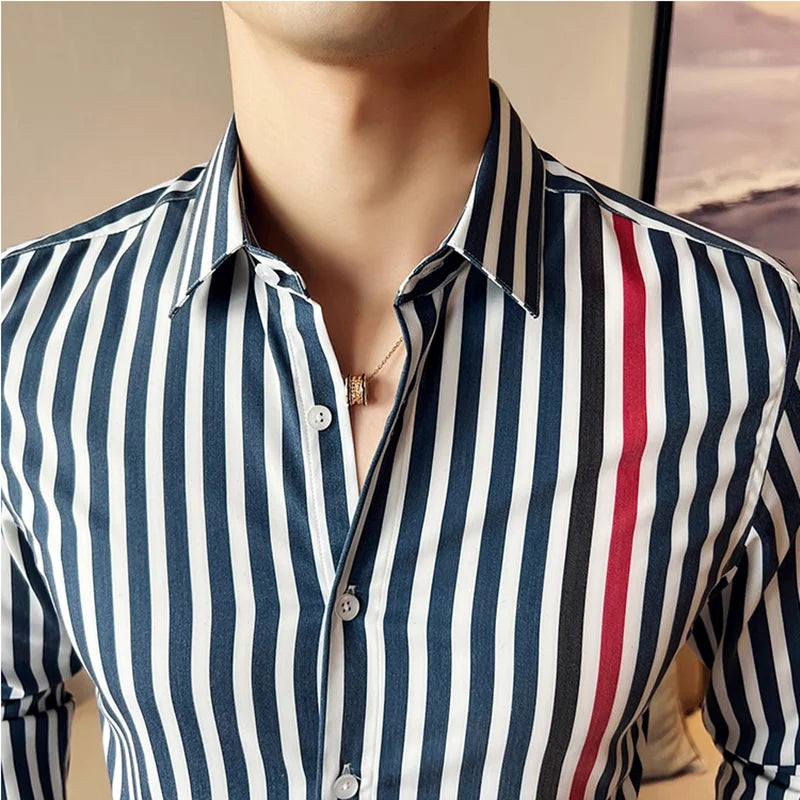 Casual Striped Red Contrast Fit Shirt