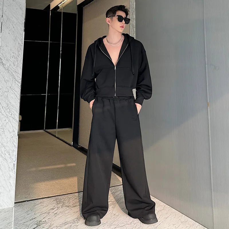 Hollow-Out Back Zipper Sweatshirt Pants Set