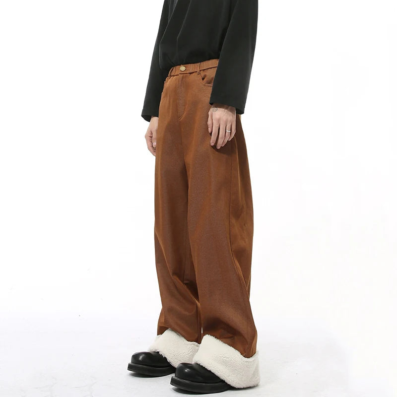 Casual Faux Fur Decor Solid Men's Pants