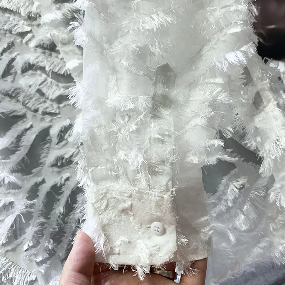 Solid Y2k Hollow Feather Tassel Shirt