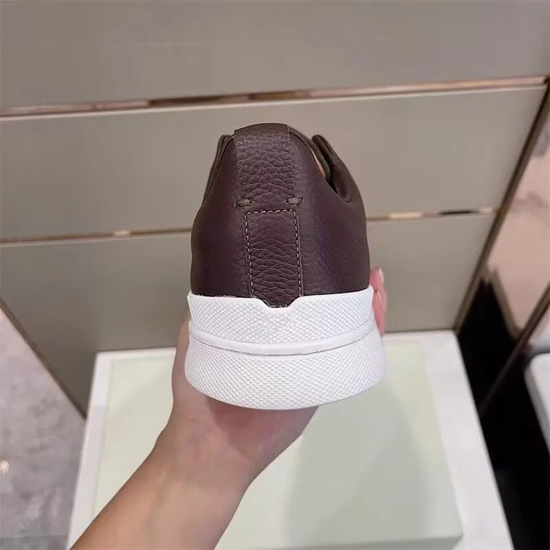 Solid Leather Casual Men's Sneakers