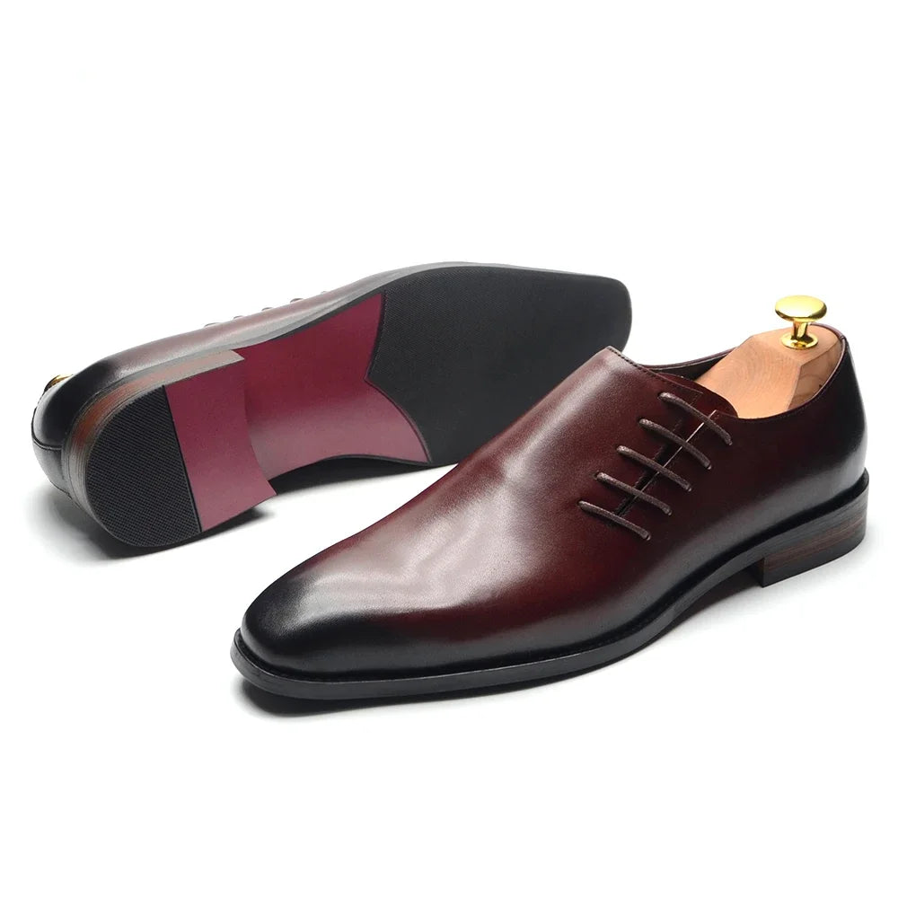 Gradient Leather Side Lace-Up Dress Shoes