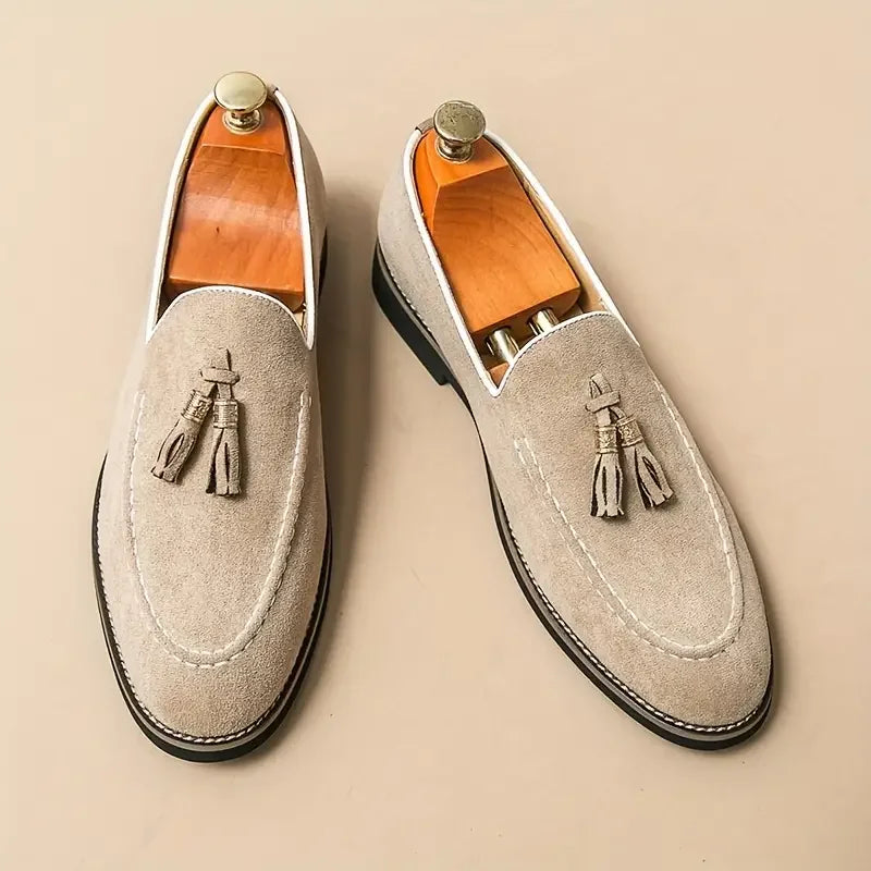 Stitches Suede Round Toe Loafers