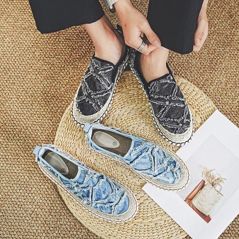 Ripped Canvas Breathable Slip-On Loafers