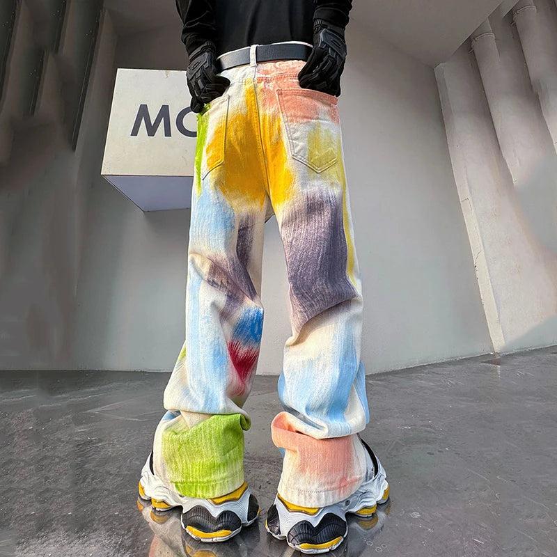 Colorful Coloured Drawing Print Jeans