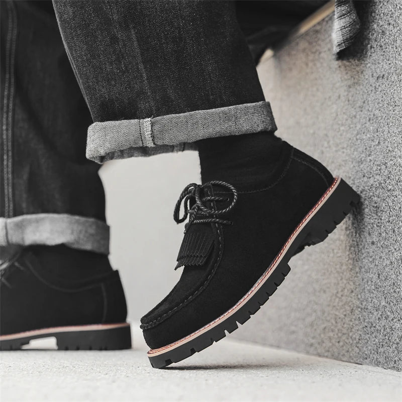 Lace-Up Tassels Suede Leather Shoes